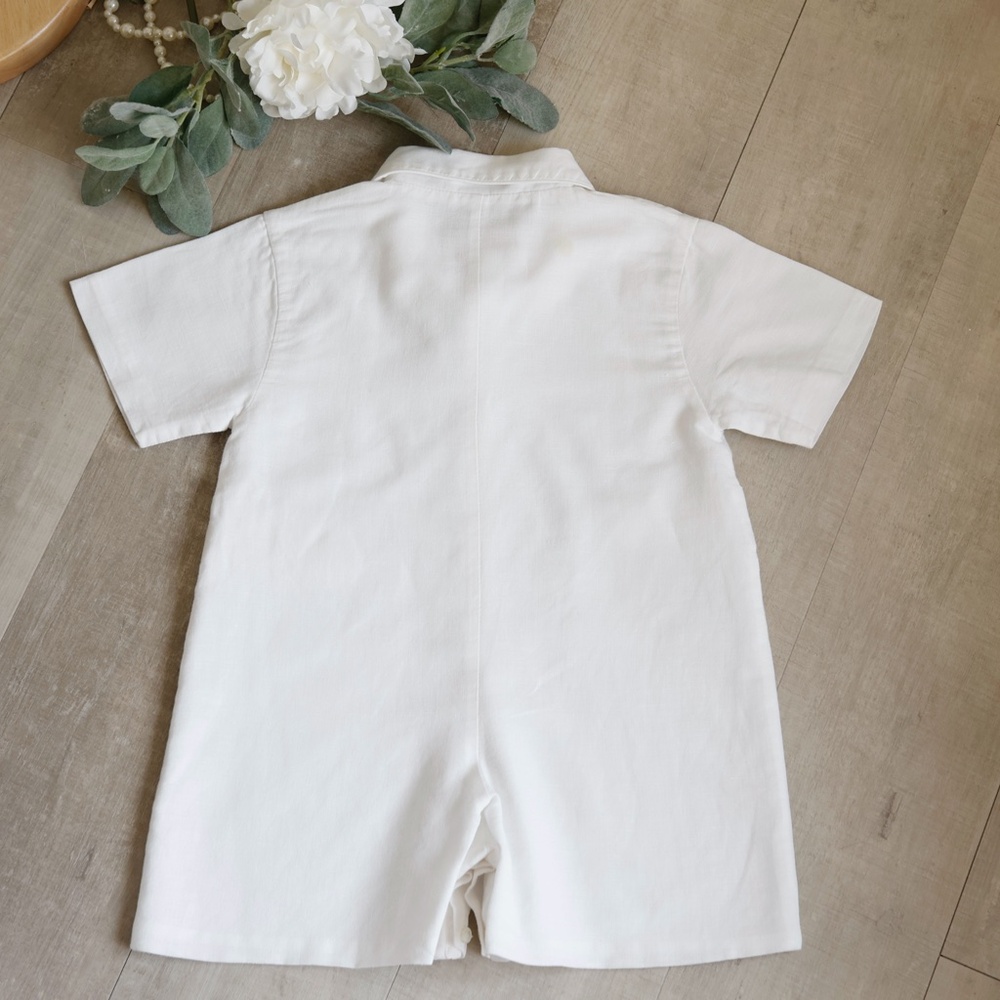 Strasburg Boy White Linen Romper Shortall NEW Size 3 Beach Portrait Ring Bearer - Picture 9 of 10